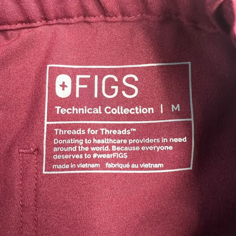 FIGS Pisco Basic Scrub Pants Burgundy Pull-on Elastic-Waist Straight Leg Size M
